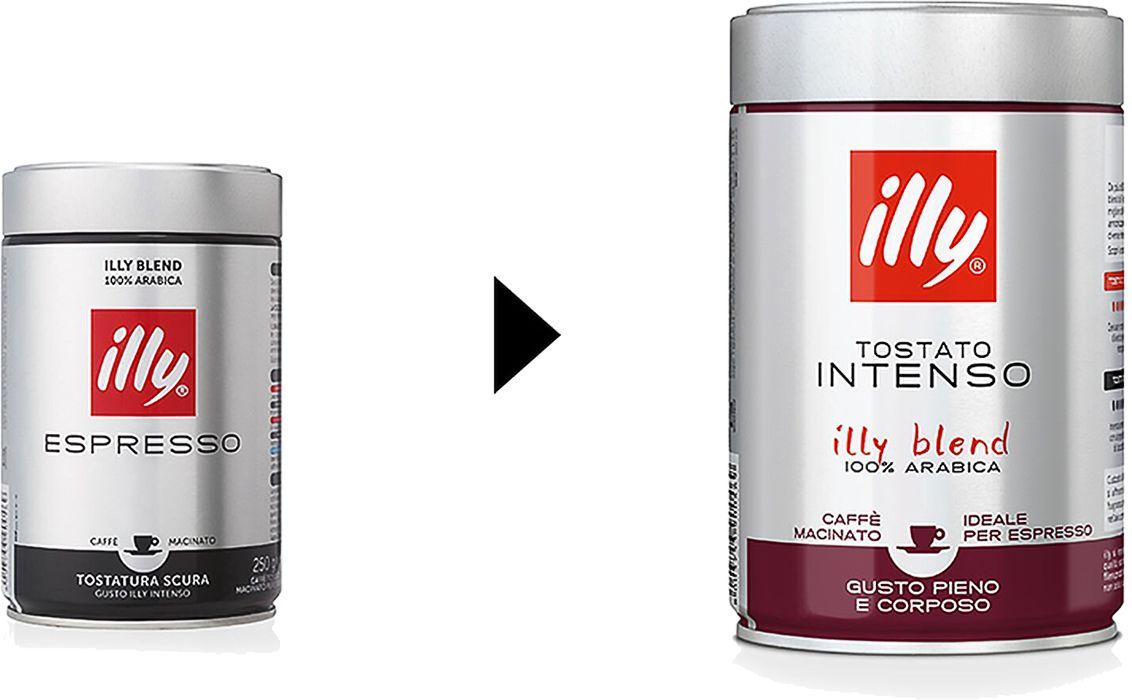 Illy Espresso Black őrölt kávéból Illy Intenso Espresso őrölt kávé lett, új csomagolásban Illy Espresso Black őrölt kávéból Illy Intenso Espresso őrölt kávé lett, új csomagolásban