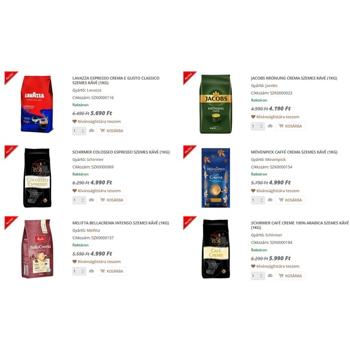 Szemes kávék akciója