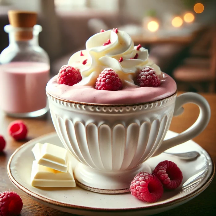 Forró csokoládé málnás fehér csokoládéból